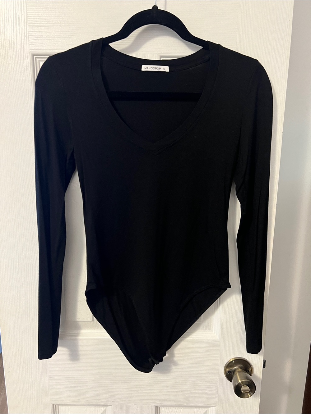 Women’s Black Long-Sleeve V-Neck One-Piece